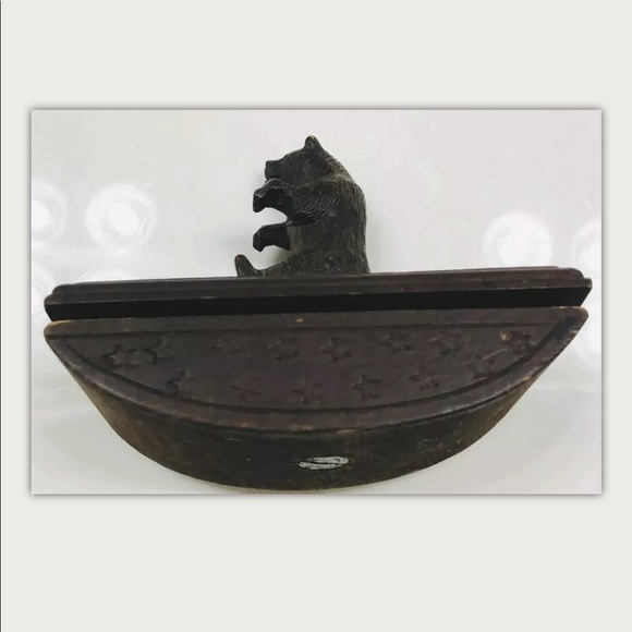 1900s Ink Blotter Hand Carved Wood Black Forest Bear Paperweight VTG RARE Early - Picture 7 of 8
